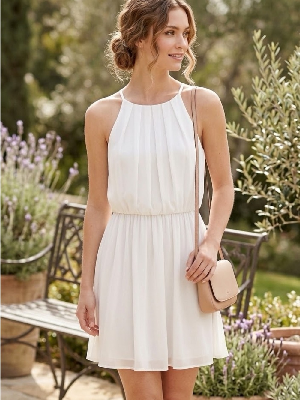 Blue Rain White Sleeveless Midi Chiffon Dress